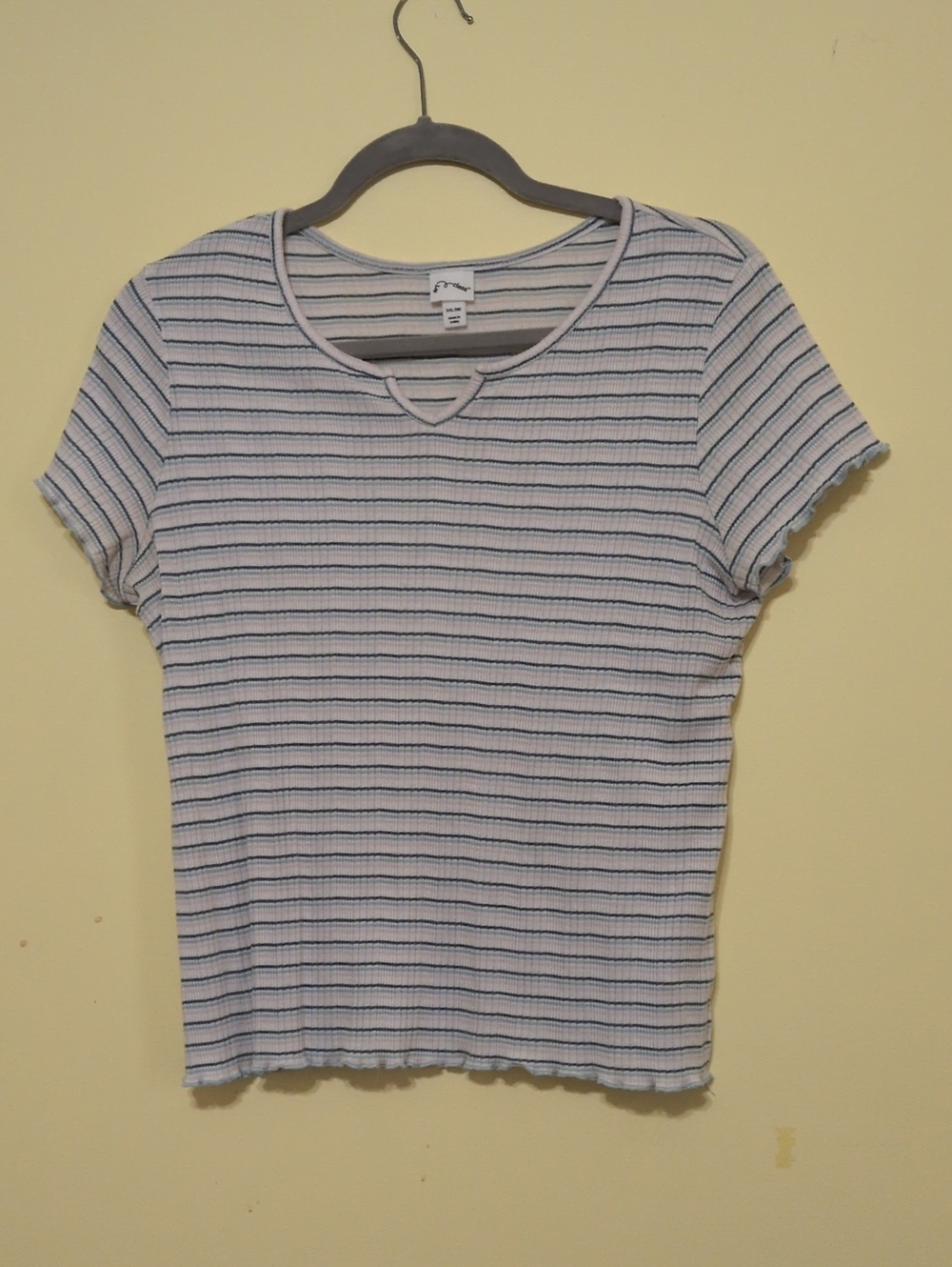 art class White Tee with Navy & Light Blue Stripes